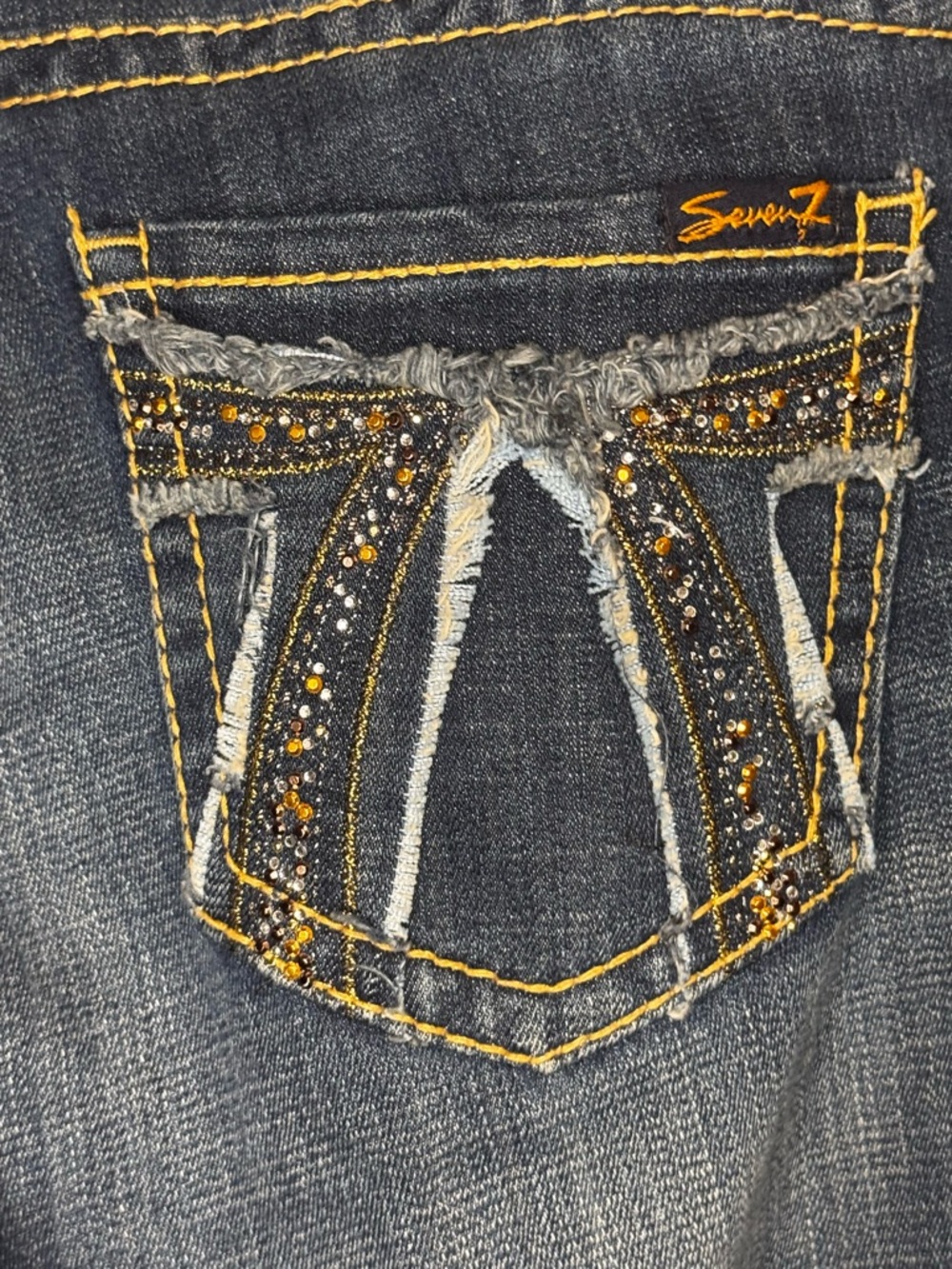 Seven7 Dark Blue Skinny Jeans with Embellished Back Pockets - Picture 3 of 12